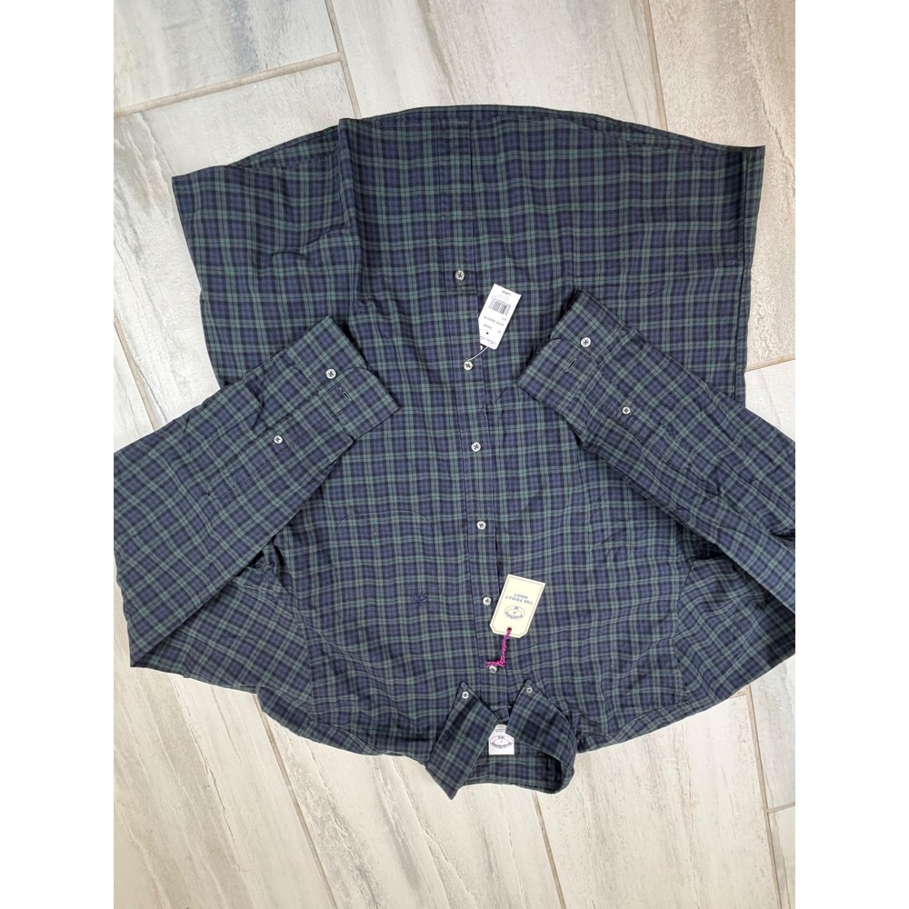 Brooks Brothers The Friday Shirt Mens Large Blue Green Plaid Cotton Button Down